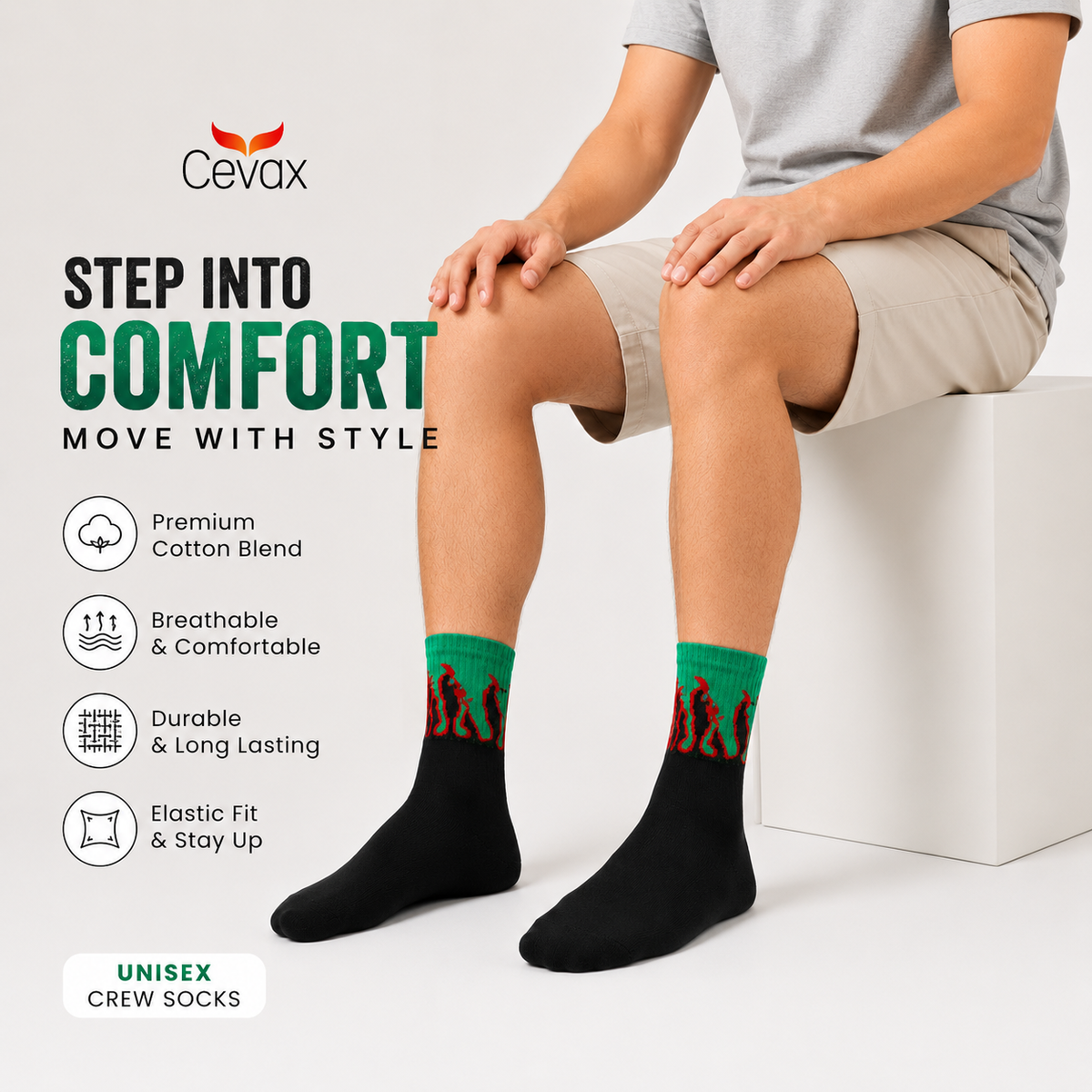 CEVAX Unisex Printed Mid-Calf/Crew